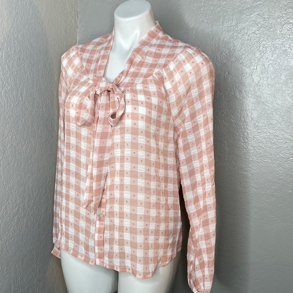 Womens Nanette Lepore Long Sleeve Dobby Gingham Tie Neck Blouse. XS - Picture 3 of 7
